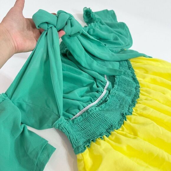 Faeriesty Maxi Dress Womens 3XL Rainbow Color Block Chiffon Layered Ruffle - Picture 7 of 10